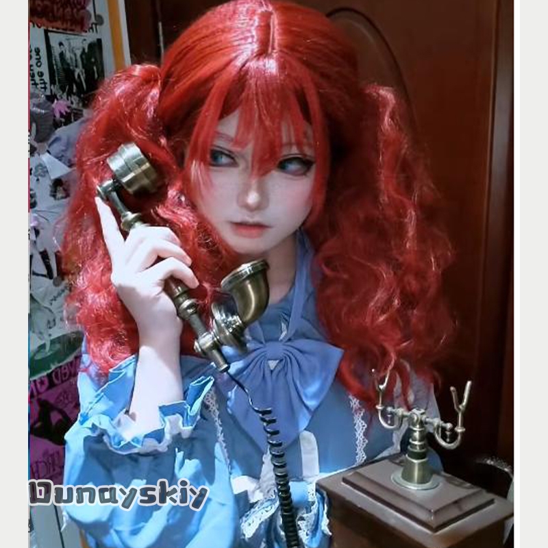 Anime Cosplay With Red Hair - ชุดคอสเพลย์เกมเฮเมรา*/ป๊อปปี้ ชุดคอสเพลย์เกมป๊อปปี้ คอสเพลย์ไทม์ สาวผมสีแดง ชุดเมดสีฟ้า ชุดโลลิต้า