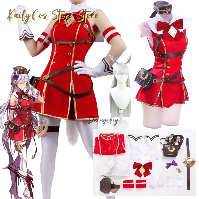 Anime Cosplay With Red Hair - ชุดคอสเพลย์เรือทอง พร้อมวิกผม หมวก หู หาง ชุดสีแดง