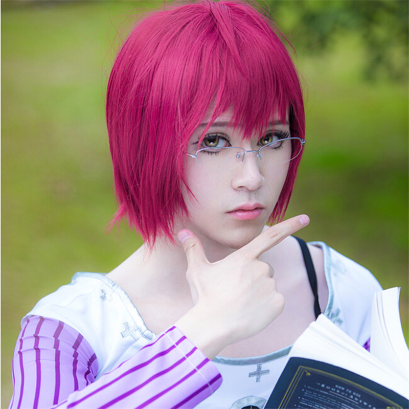 Anime Cosplay With Red Hair - อะนิเมะ โกย์ท ซิน ออฟ ลัสต์ โกวเธอร์คอสเพลย์วิกผมสั้นสีแดงกุหลาบทนความร้อนผมสังเคราะห์วิกผมปาร์ตี้