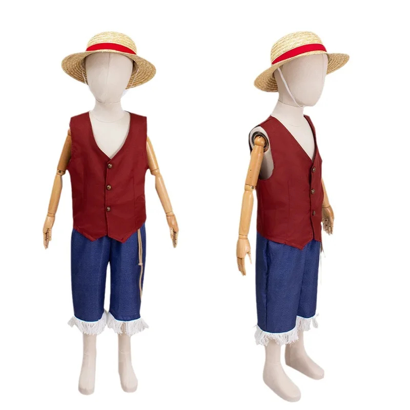 Anime Cosplay One Piece - ▶ ❤ ภาพยนตร์ลูฟี่คอสเพลย์เครื่องแต่งกายอะนิเมะมังกี้ ดี ลูฟี่คอสเพลย์ชุดเสื้อกางเกงหมวกชุดสำหรับเด็กผู้ใหญ่ปาร์ตี้ฮาโลวีนราคา ❤