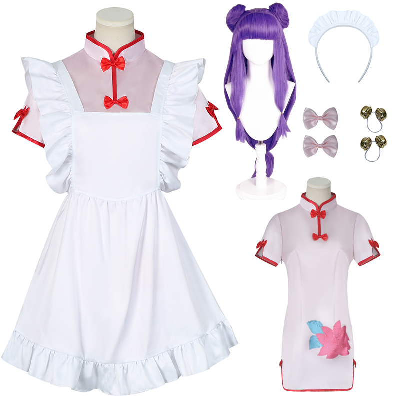 Anime Cosplay Waifu - ชุดคอสเพลย์รันมาะ 1/2 พร้อมวิกผม ชุดกี่เพ้า ผ้ากันเปื้อน ชุดแม่บ้าน