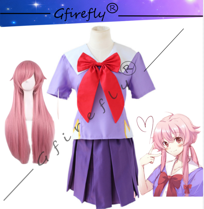 Convention Cosplay Anime - ชุดคอสเพลย์ชุดนักเรียนสีม่วงของตัวละครกัสาย ยูโนะ จากอนิเมะ Future Diary สำหรับงานฮาโลวีนที่งานคอมมิคคอนเวนชั่น
